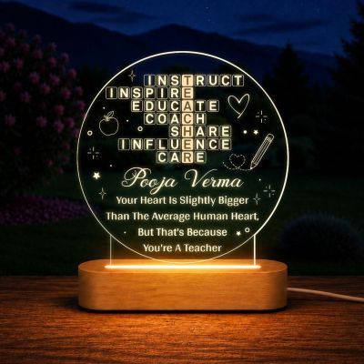 Personalised Teacher Acrylic LED Night Lamp with Wooden Base Teachers Day Gift for Class Teacher Inspirational Gift for Teachers Birthday Gift for Teacher